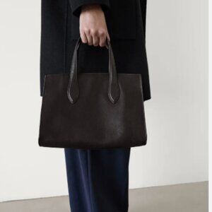 Massimo Dutti Dark Brown Leather Tote